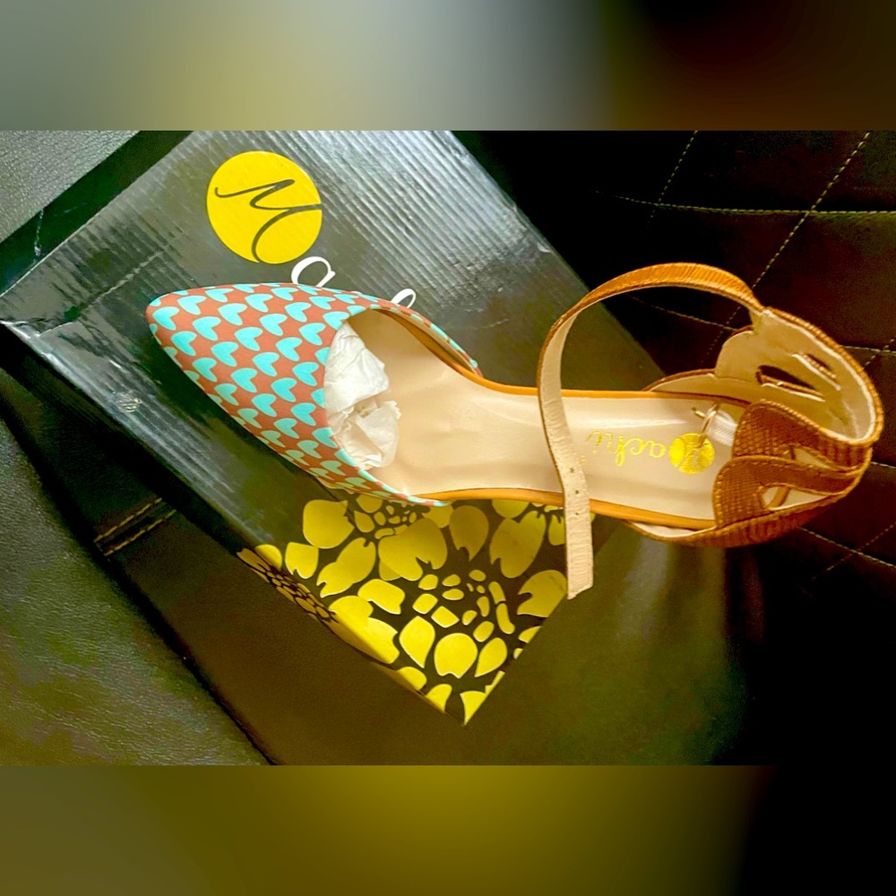 Teal and taupe heels. Size10, never worn.